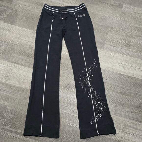 BCBG Maxazria Black & Silver Rhinestone Embellished Elastic Waist Pocket Pants - Picture 6 of 6